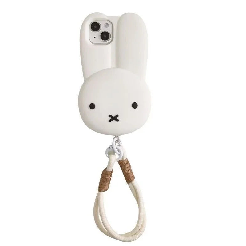 Funny Cartoon Cute long ear Miffy silicon Phone Case For iPhone 17 16 15 14 13 12 11 Pro Max Simple White Miffy Anti-drop Cover﻿