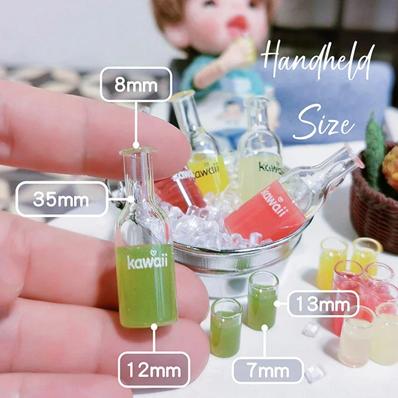 1Set 1/12 Dollhouse Mini Fruit Vegetable Drink Bottle Model Doll Home Miniature Kitchen Scene Decoration Pretend Play Toys