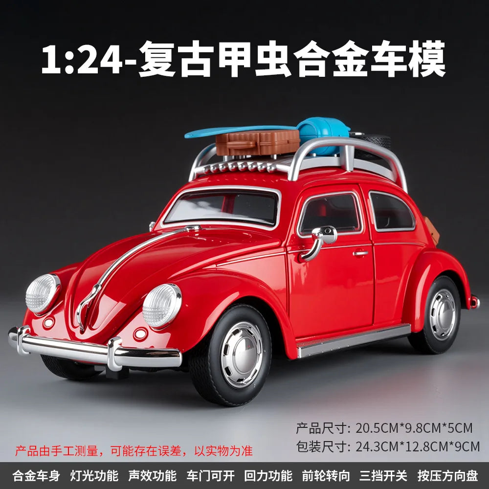 1:24 Beetle Travel Version Compact Sedan Alloy Metal Diecast Model Car Toy Car Classic Retro Cars Holiday