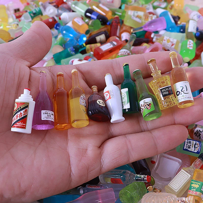 10Pcs Dollhouse Mini Simulation Wine Drinks Bottle Dollhouse Kitchen Decoration Accessories Pretend Play Toy For Kids Gifts toy