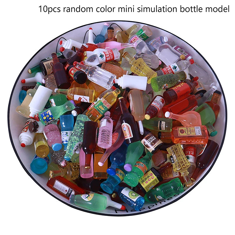 10Pcs Dollhouse Mini Simulation Wine Drinks Bottle Dollhouse Kitchen Decoration Accessories Pretend Play Toy For Kids Gifts toy