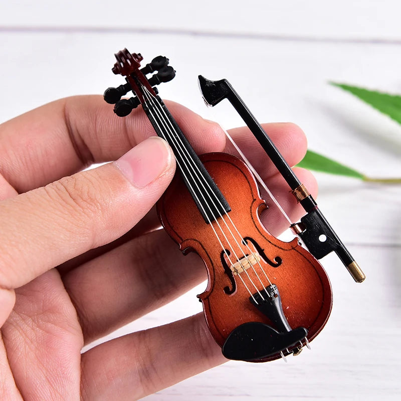 8cm Collection Decorative Ornaments Model Decoration Gifts With Support Miniature Musical Instruments Mini Violin Wooden