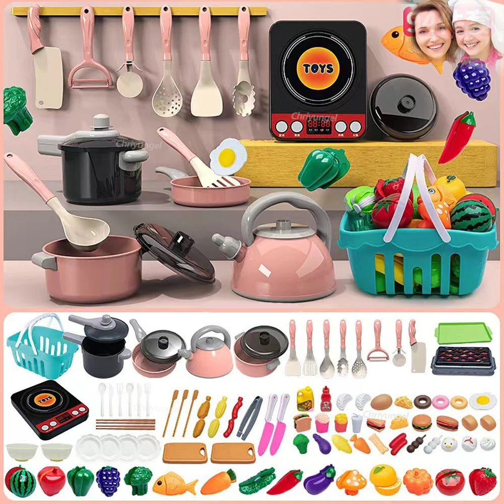 Kids Kitchen Toys Set 92/69/59 PCS Play Kitchen Accessories Kit with Play Pots Pretend Food Cooking