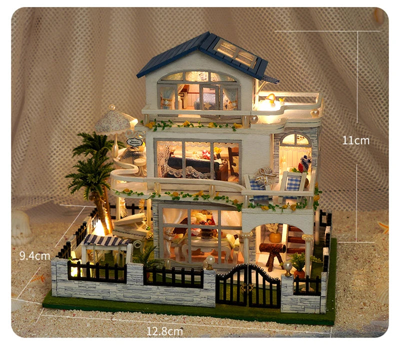 NEW DIY Wooden Mini Seaside Villa Miniature Building Kits Doll Houses With Furniture Casa Dollhouses for Friends Birthday Gifts