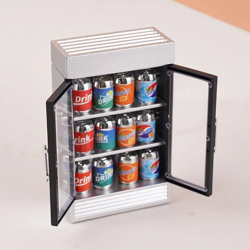 Dollhouse Accessories Mini Beverage Refrigerator Kit Pretend Play Realistic Toy for Kids Furniture