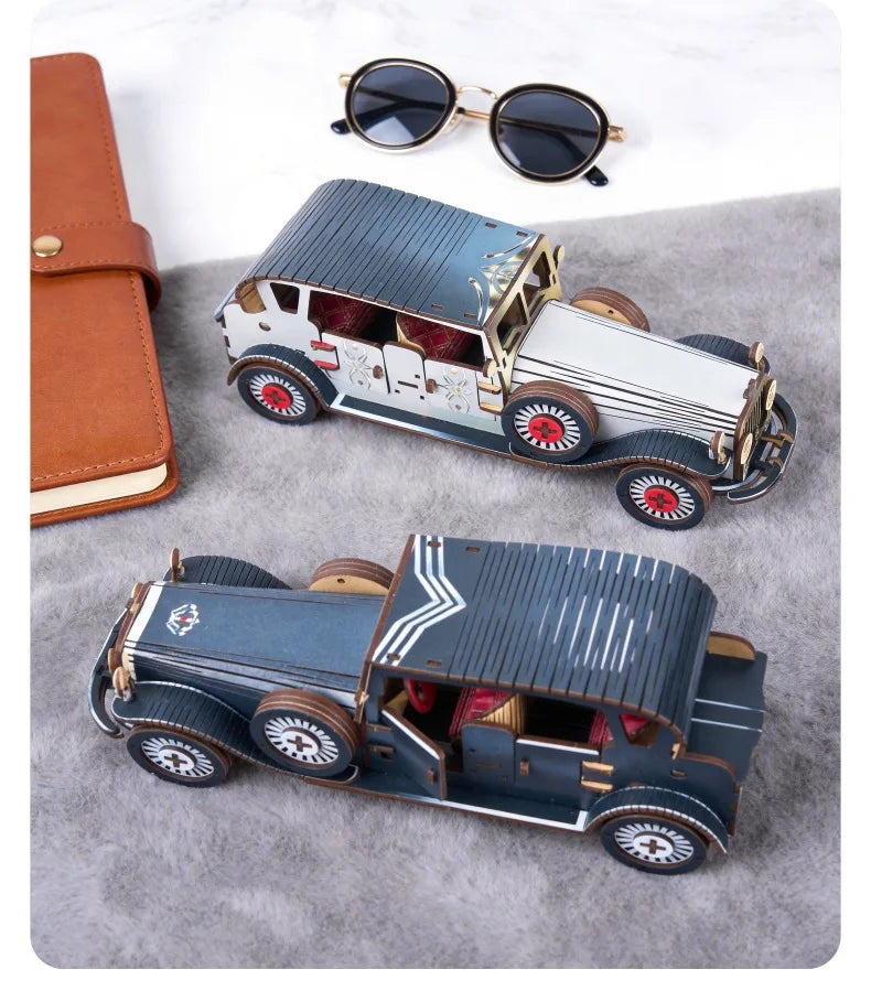 DIY 3D Wooden Vintage Classic Car Miniature Model Kits Assembly Jigsaw Puzzles for Friends Birthday Gifts