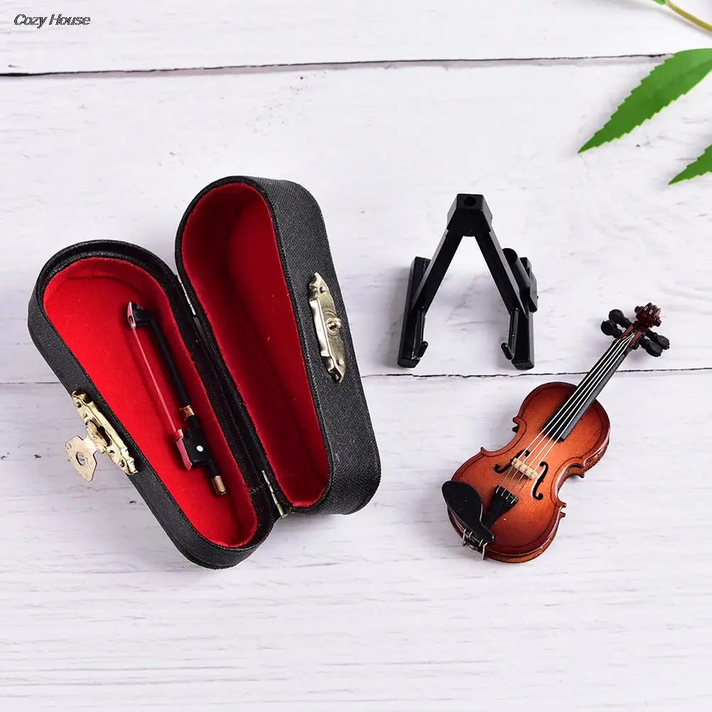 8cm Collection Decorative Ornaments Model Decoration Gifts With Support Miniature Musical Instruments Mini Violin Wooden