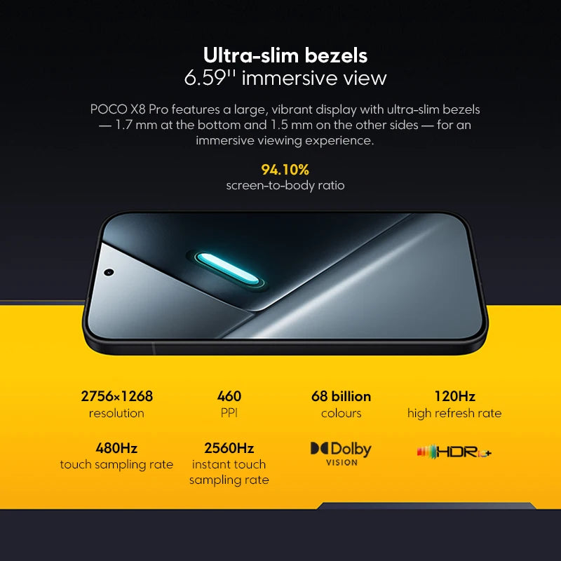 Global Version Xiaomi POCO X8 Pro 5G Mobile 120Hz Ultra-Bright AMOLED Display Smartphone 1.5K Dimensity 8500-Ultra NFC 50MP
