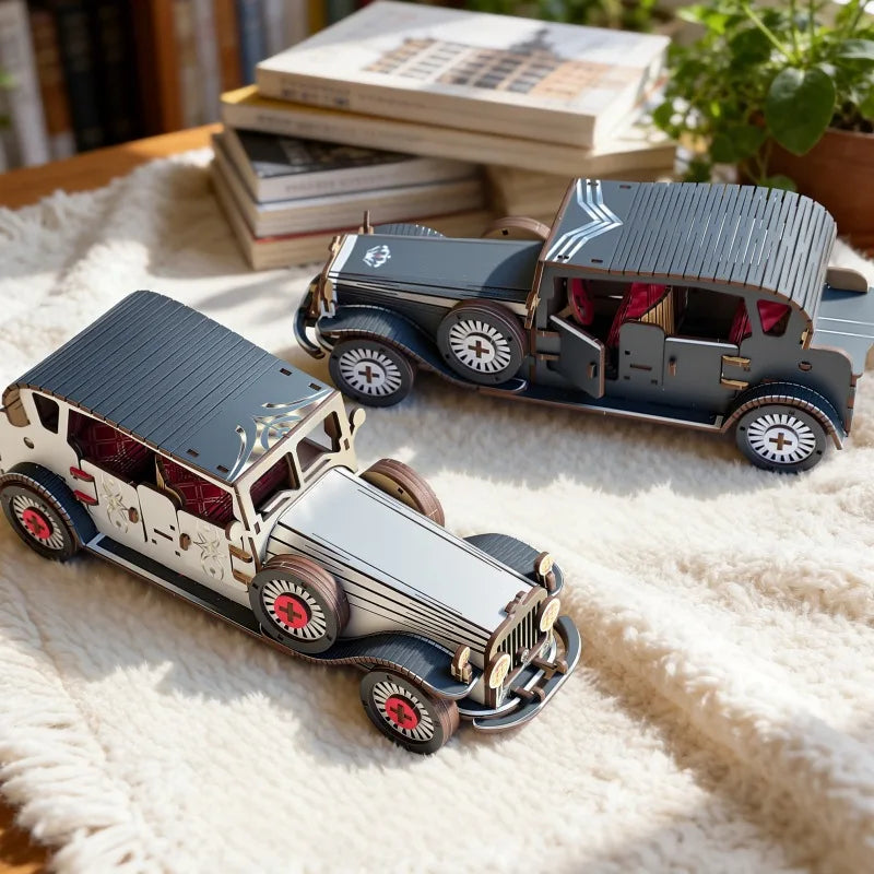 DIY 3D Wooden Vintage Classic Car Miniature Model Kits Assembly Jigsaw Puzzles for Friends Birthday Gifts