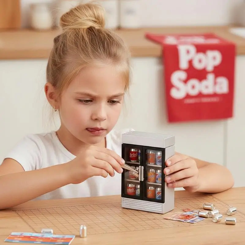 Dollhouse Accessories Mini Beverage Refrigerator Kit Pretend Play Realistic Toy for Kids Furniture