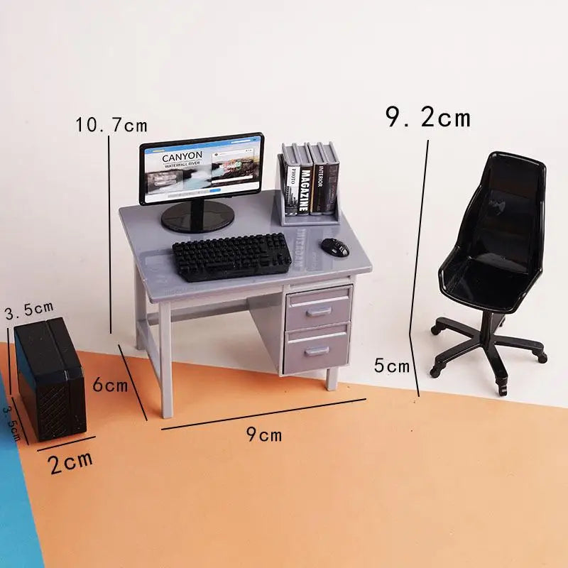 1 Set 1:12 Dollhouse Office Desk With Computer Miniature Workplace Scene Model For Kids Role Play Toys