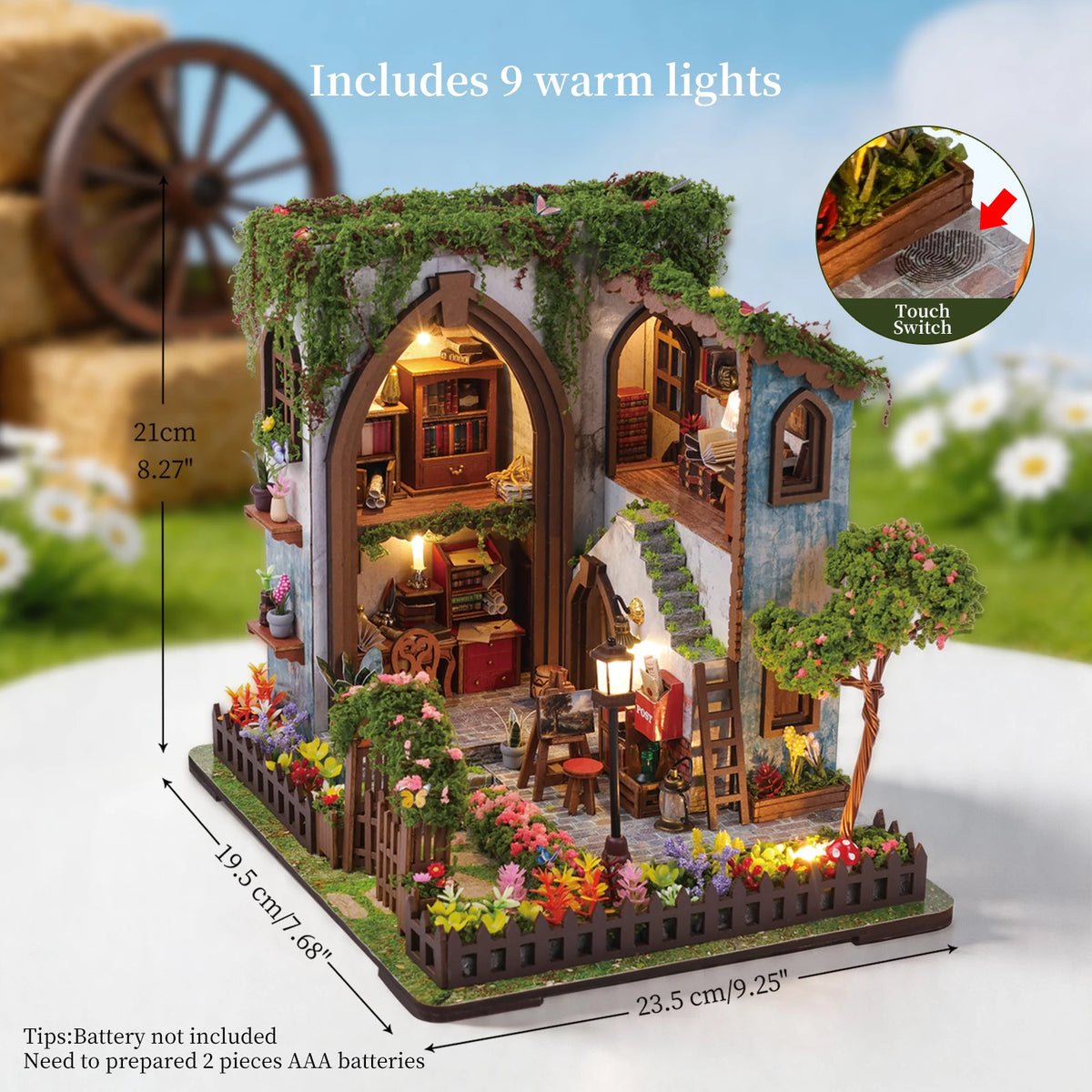 Miniature Dollhouse Kit, DIY Mini House Making Kit with Furnitures and Light, Two Layers Loft Tiny House Kit