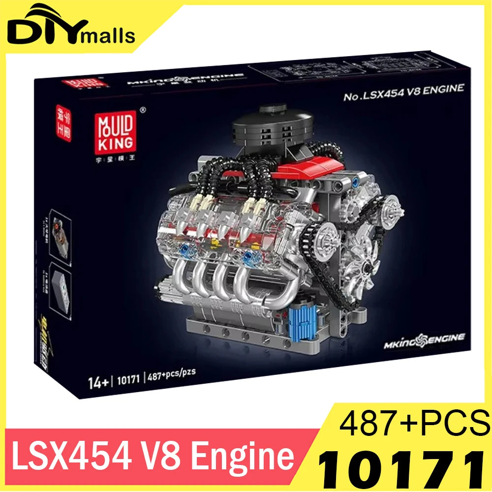 MOULD KING 10171 Technical Motorized LSX454 V8 Engine Building Block Toys Educational Car Bricks Children MOC Toys Gift For Kids