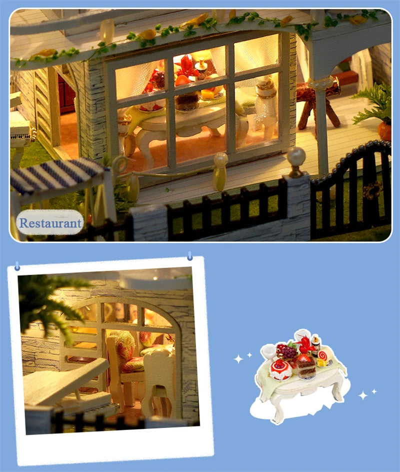 NEW DIY Wooden Mini Seaside Villa Miniature Building Kits Doll Houses With Furniture Casa Dollhouses for Friends Birthday Gifts
