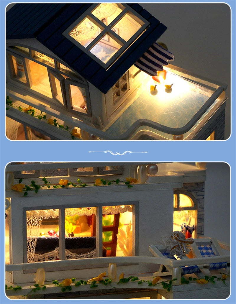 NEW DIY Wooden Mini Seaside Villa Miniature Building Kits Doll Houses With Furniture Casa Dollhouses for Friends Birthday Gifts