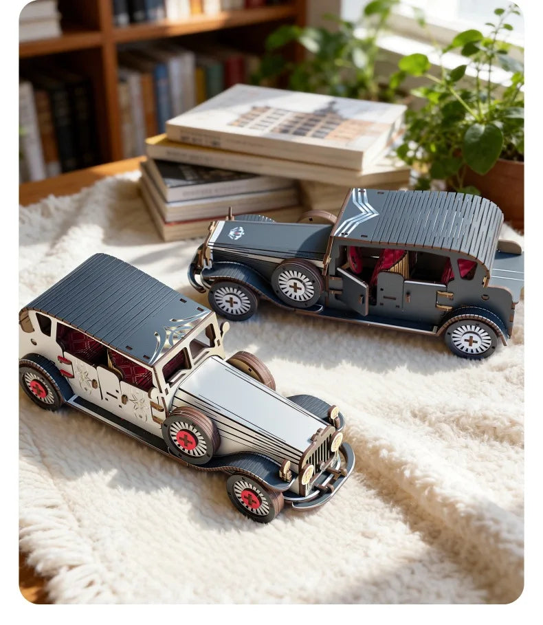 DIY 3D Wooden Vintage Classic Car Miniature Model Kits Assembly Jigsaw Puzzles for Friends Birthday Gifts