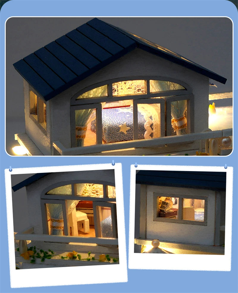 NEW DIY Wooden Mini Seaside Villa Miniature Building Kits Doll Houses With Furniture Casa Dollhouses for Friends Birthday Gifts