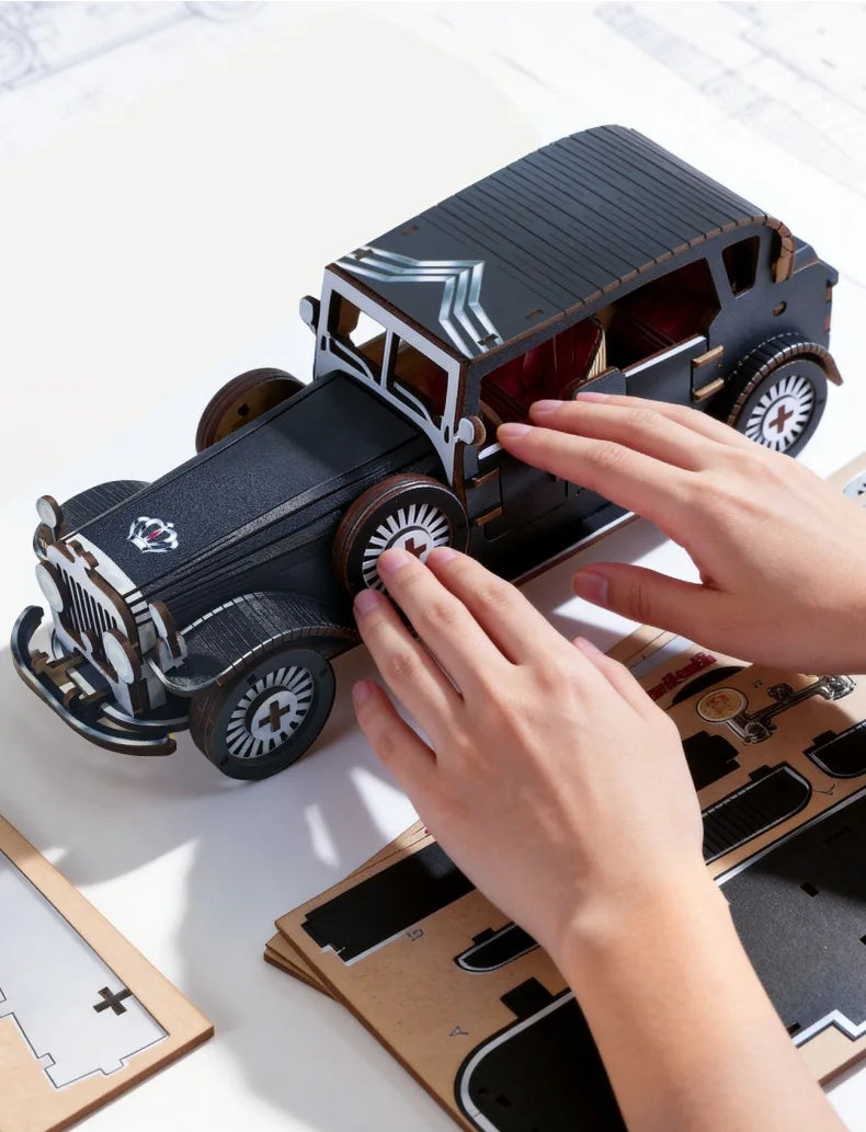 DIY 3D Wooden Vintage Classic Car Miniature Model Kits Assembly Jigsaw Puzzles for Friends Birthday Gifts