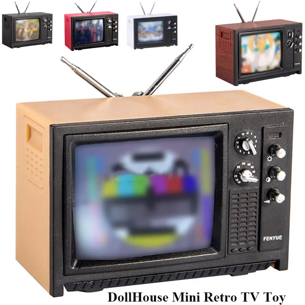 Television Ornaments Miniature Simulation Furniture 1:12 DollHouse Mini Retro Portable TV Toy For BJD Doll Room Decoration