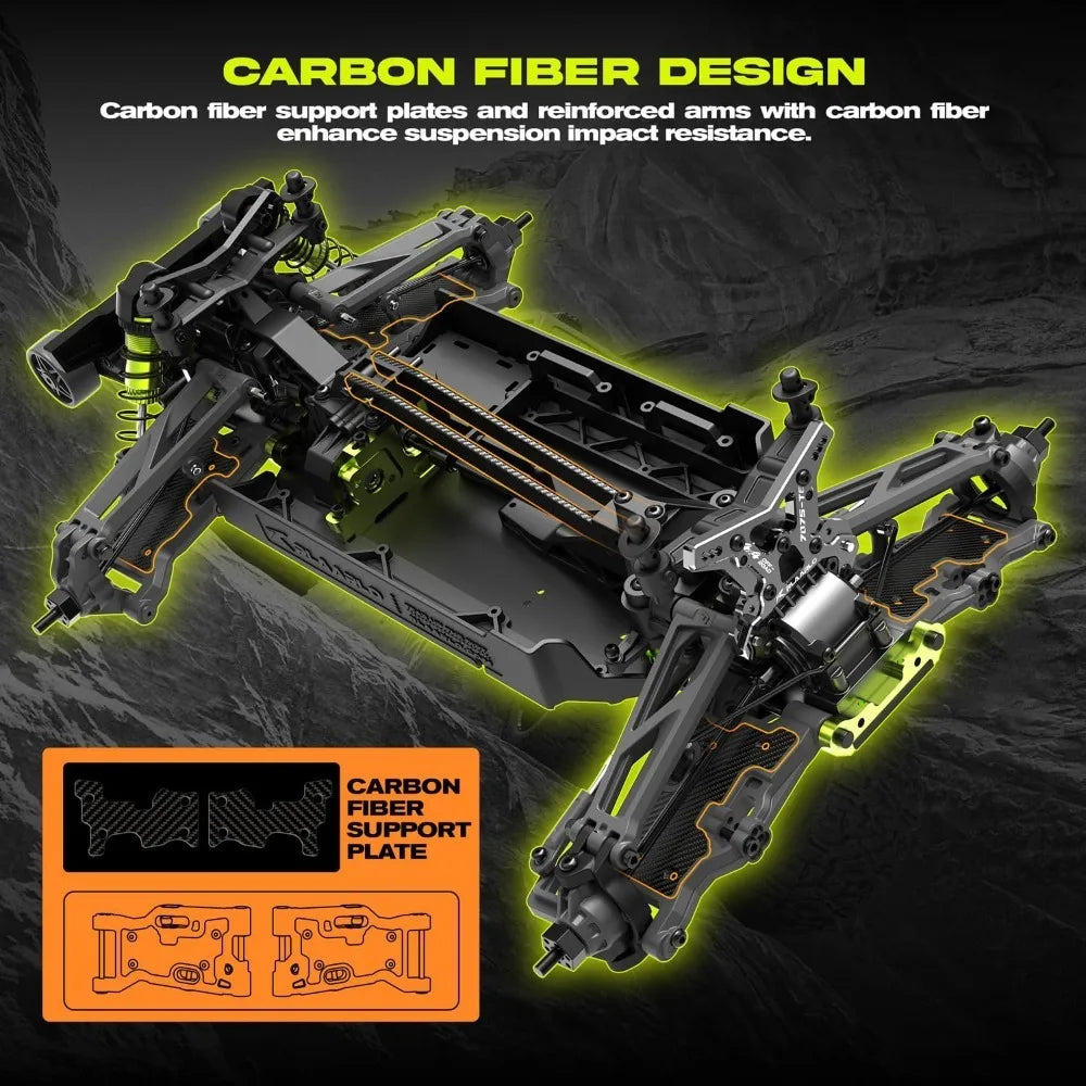 Mini 1:10 Carbon Fiber RC Car Roller Chassis for Adults 4X4 Off Road Truck with Central Differential All Terrain Monster
