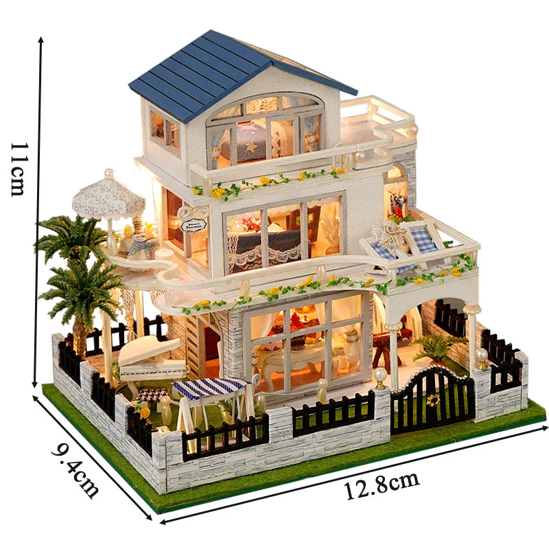 NEW DIY Wooden Mini Seaside Villa Miniature Building Kits Doll Houses With Furniture Casa Dollhouses for Friends Birthday Gifts