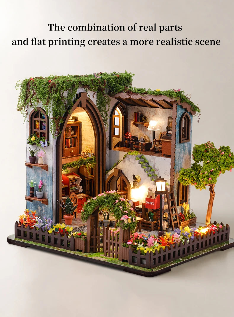 Miniature Dollhouse Kit, DIY Mini House Making Kit with Furnitures and Light, Two Layers Loft Tiny House Kit