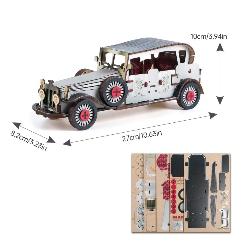 DIY 3D Wooden Vintage Classic Car Miniature Model Kits Assembly Jigsaw Puzzles for Friends Birthday Gifts