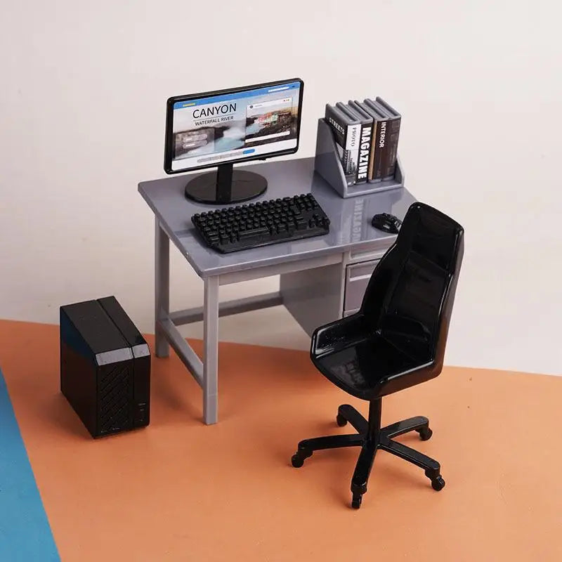 1 Set 1:12 Dollhouse Office Desk With Computer Miniature Workplace Scene Model For Kids Role Play Toys