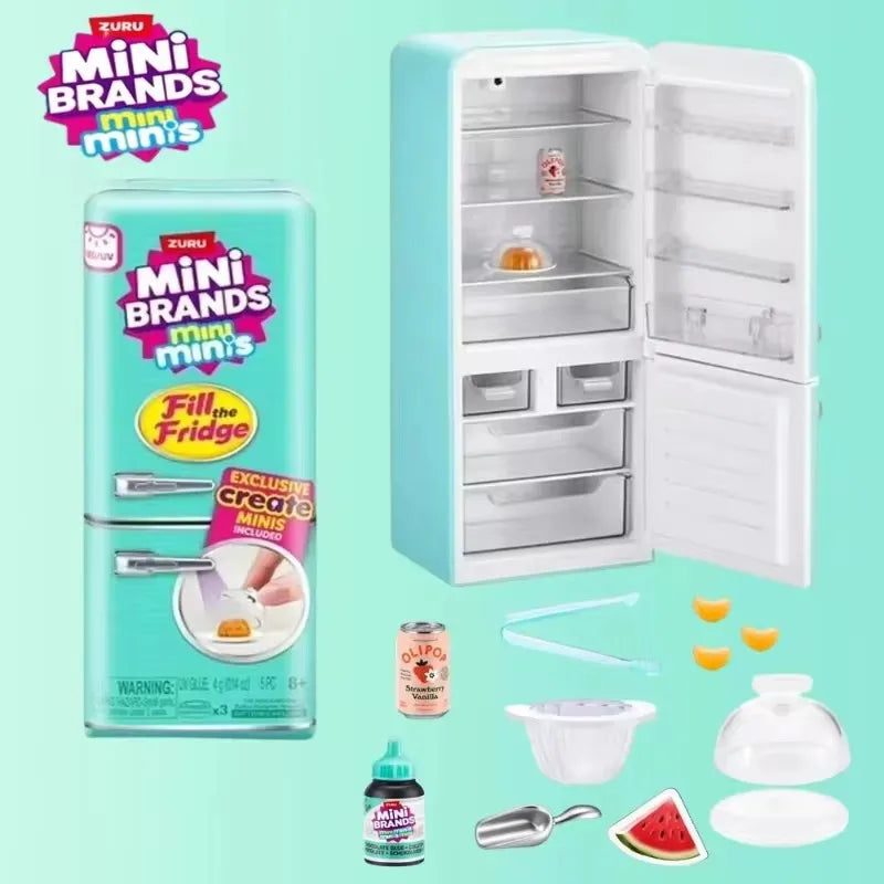 HOT Led Light Up Mini Refrigerator Toy Set House Mini Fridge with Mini Food Micro Kitchen Scene Decoration Pretend Play Gift ﻿