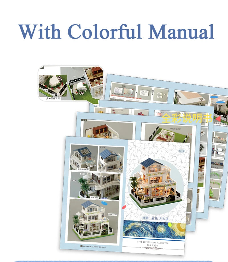 NEW DIY Wooden Mini Seaside Villa Miniature Building Kits Doll Houses With Furniture Casa Dollhouses for Friends Birthday Gifts