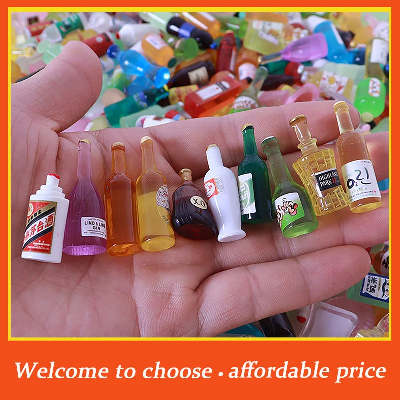 10Pcs Dollhouse Mini Simulation Wine Drinks Bottle Dollhouse Kitchen Decoration Accessories Pretend Play Toy For Kids Gifts toy