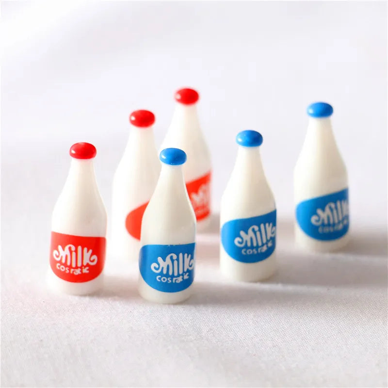 10pcs Mini Milk Red Blue Bottle 1/6 Dollhouse Simulation Miniature Drink Food for Doll Scale Kitchen Accessories Toy Home Decor
