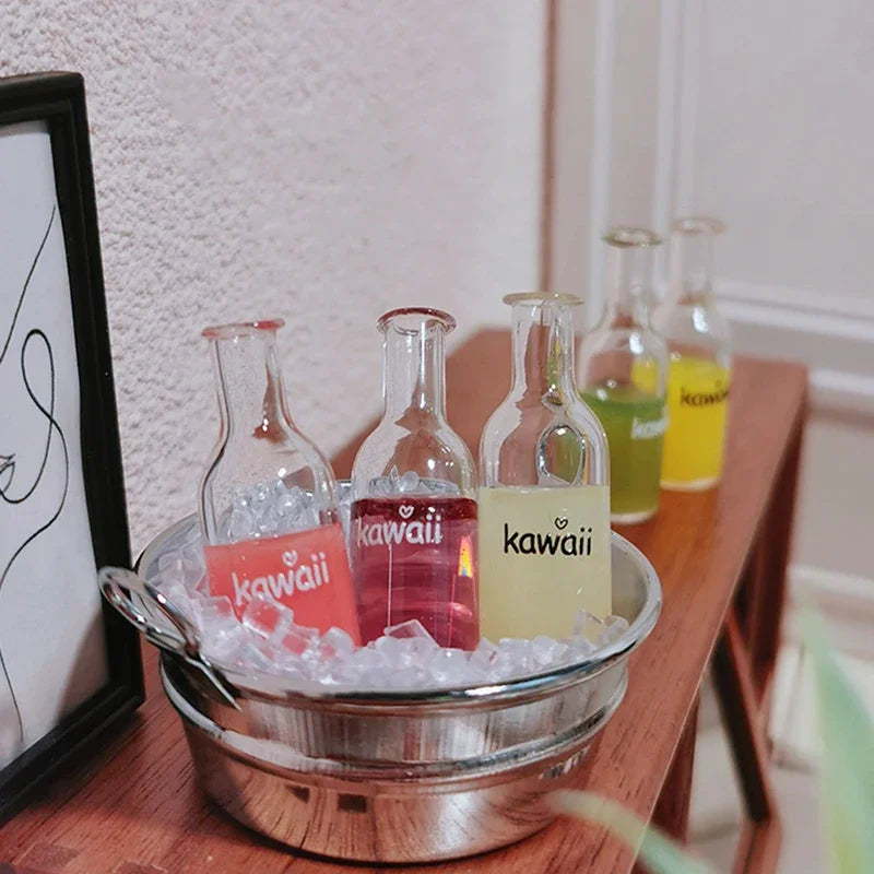 1Set 1/12 Dollhouse Mini Fruit Vegetable Drink Bottle Model Doll Home Miniature Kitchen Scene Decoration Pretend Play Toys