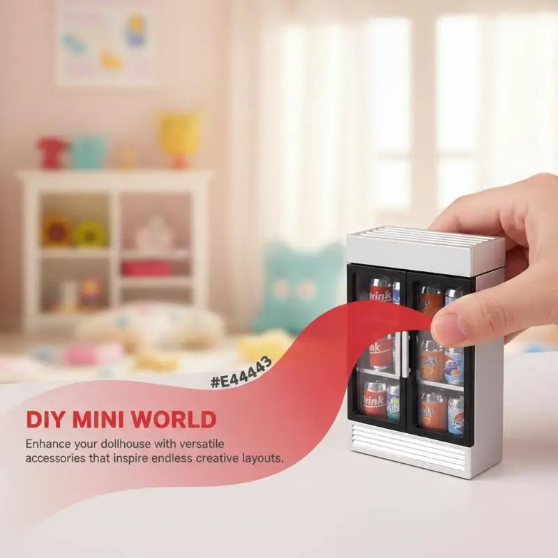 Dollhouse Accessories Mini Beverage Refrigerator Kit Pretend Play Realistic Toy for Kids Furniture