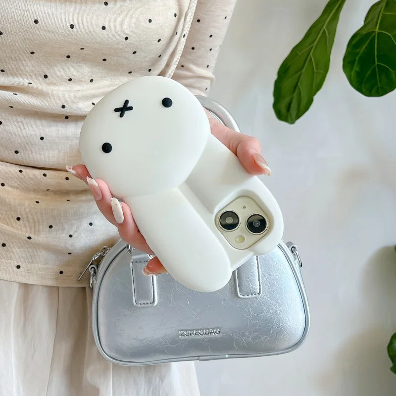 Funny Cartoon Cute long ear Miffy silicon Phone Case For iPhone 17 16 15 14 13 12 11 Pro Max Simple White Miffy Anti-drop Cover﻿