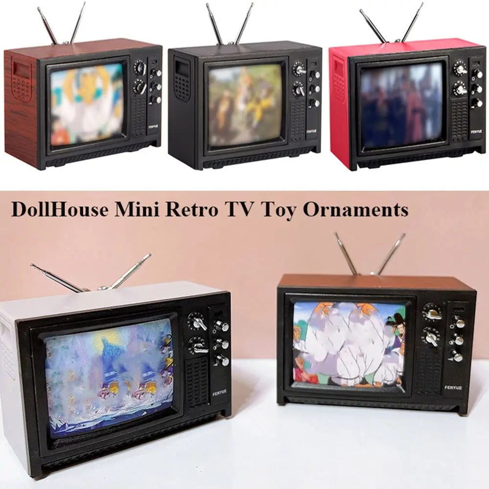 Television Ornaments Miniature Simulation Furniture 1:12 DollHouse Mini Retro Portable TV Toy For BJD Doll Room Decoration