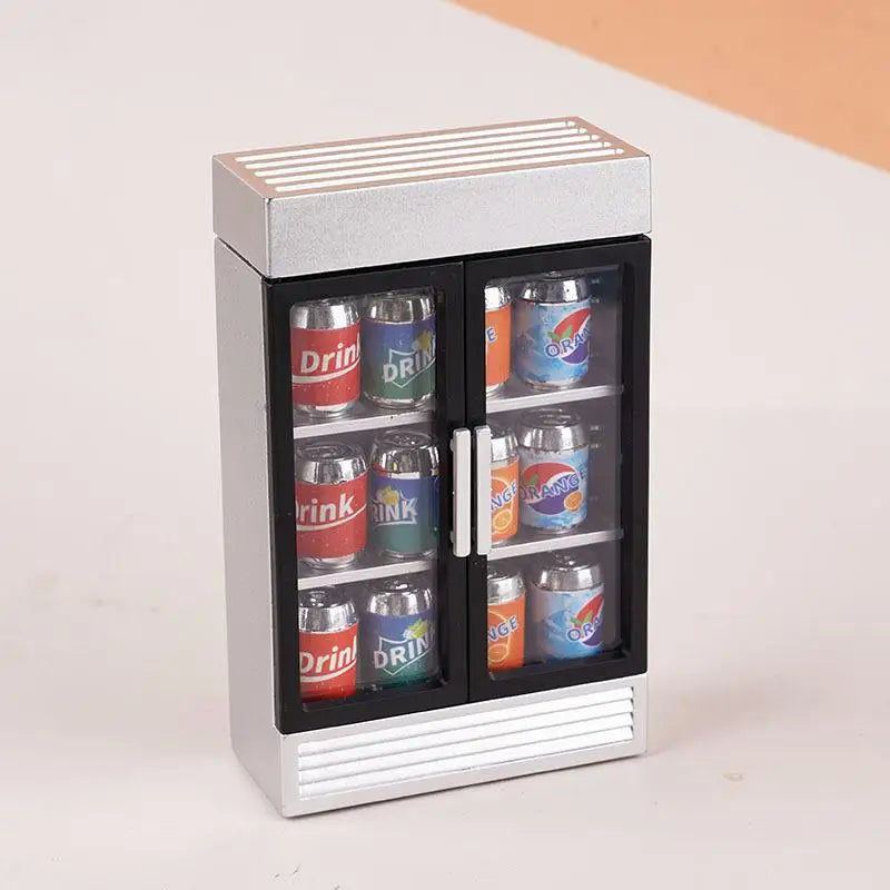 Dollhouse Accessories Mini Beverage Refrigerator Kit Pretend Play Realistic Toy for Kids Furniture