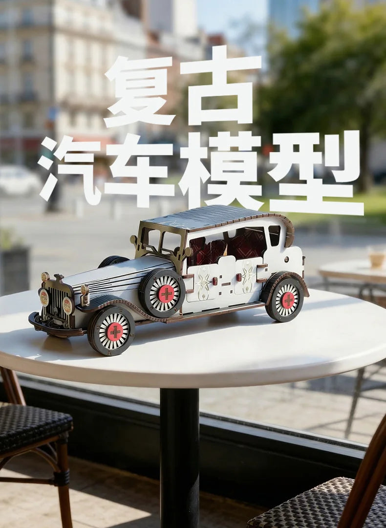 DIY 3D Wooden Vintage Classic Car Miniature Model Kits Assembly Jigsaw Puzzles for Friends Birthday Gifts