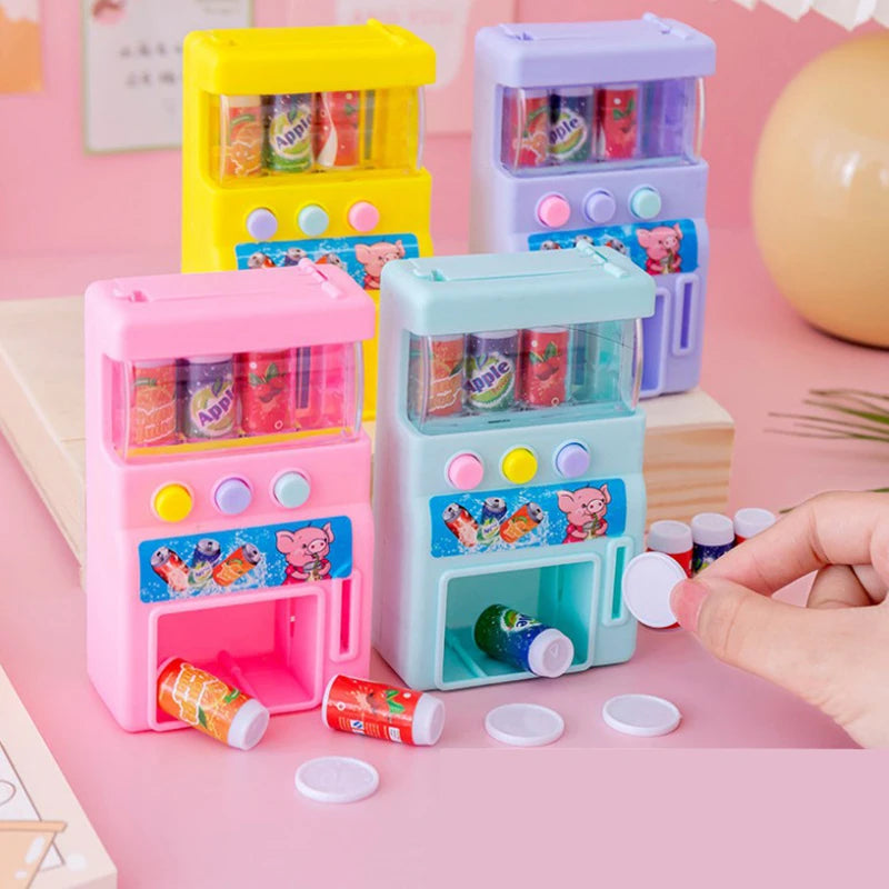 Hot-selling Children's Simulation Mini-coin-operated Beverage Vending Machine Self-service Beverage Cute Funny Toys For Children