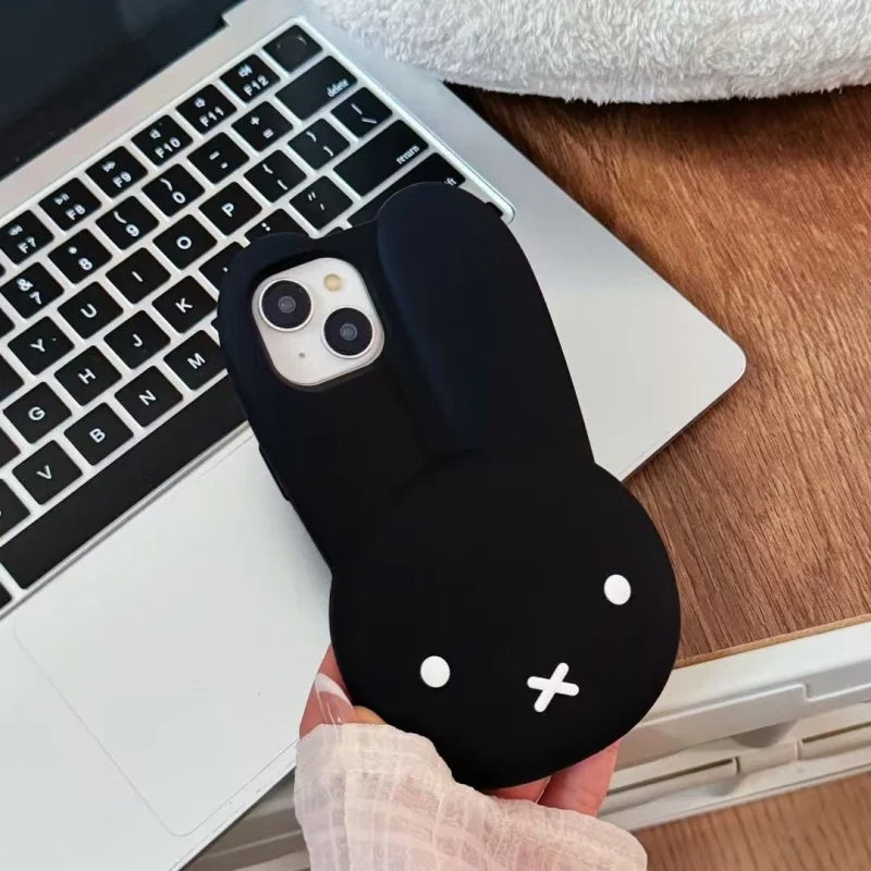 Funny Cartoon Cute long ear Miffy silicon Phone Case For iPhone 17 16 15 14 13 12 11 Pro Max Simple White Miffy Anti-drop Cover﻿