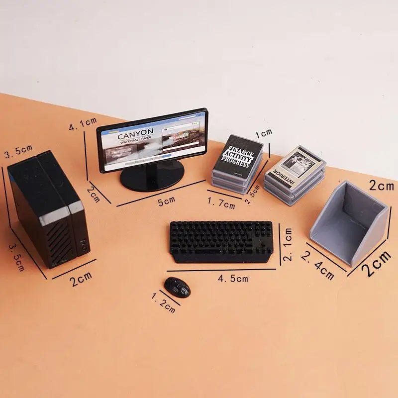1 Set 1:12 Dollhouse Office Desk With Computer Miniature Workplace Scene Model For Kids Role Play Toys