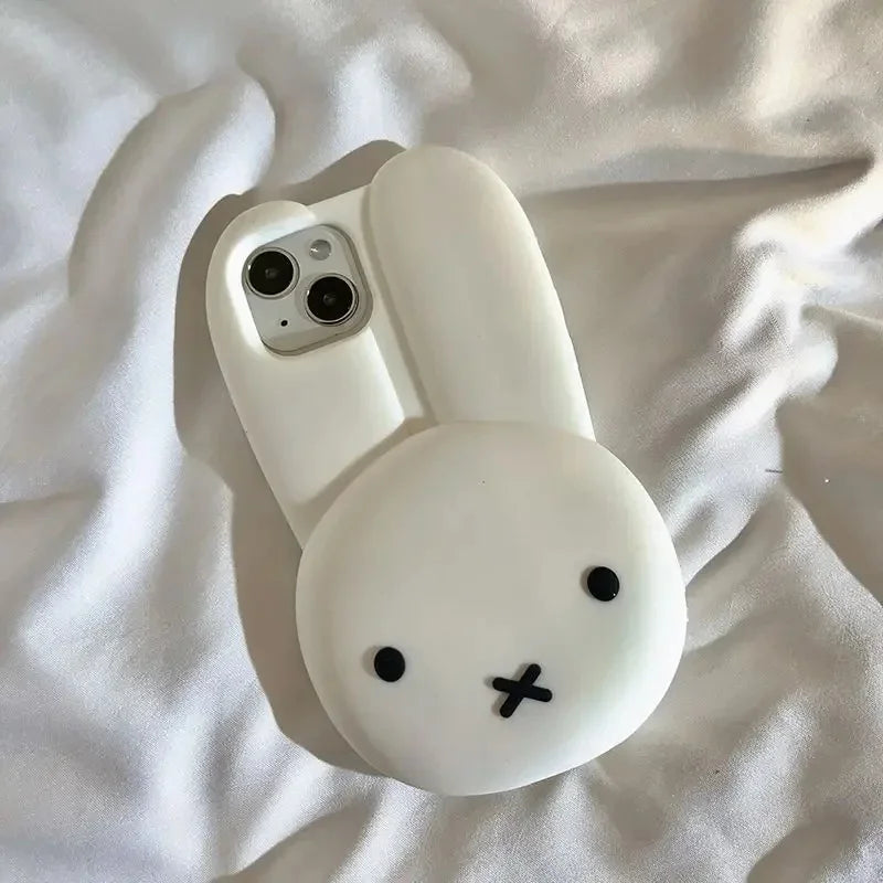 Funny Cartoon Cute long ear Miffy silicon Phone Case For iPhone 17 16 15 14 13 12 11 Pro Max Simple White Miffy Anti-drop Cover﻿