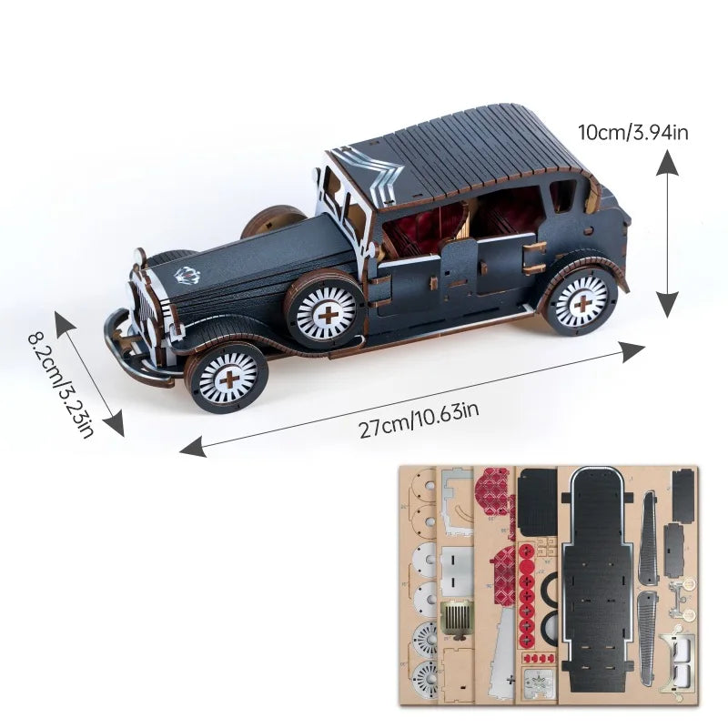 DIY 3D Wooden Vintage Classic Car Miniature Model Kits Assembly Jigsaw Puzzles for Friends Birthday Gifts