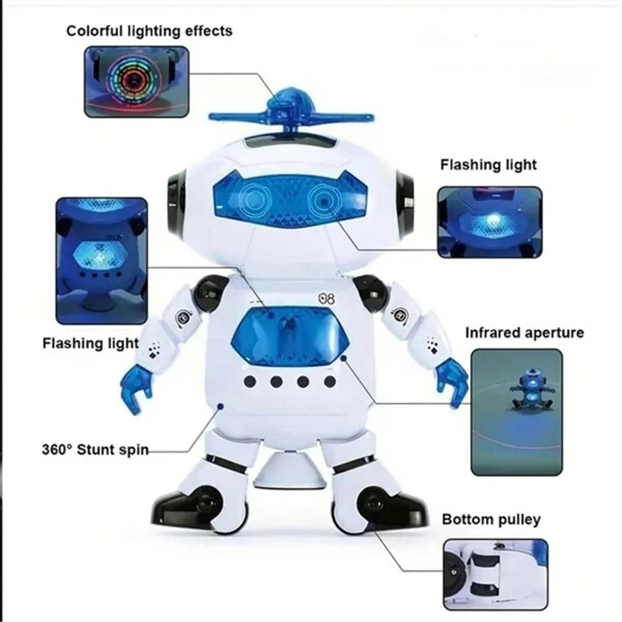Intelligent dancing robot toy with 360 ° rotation and light effect electric toy, fun interactive game for children aged 14 and a