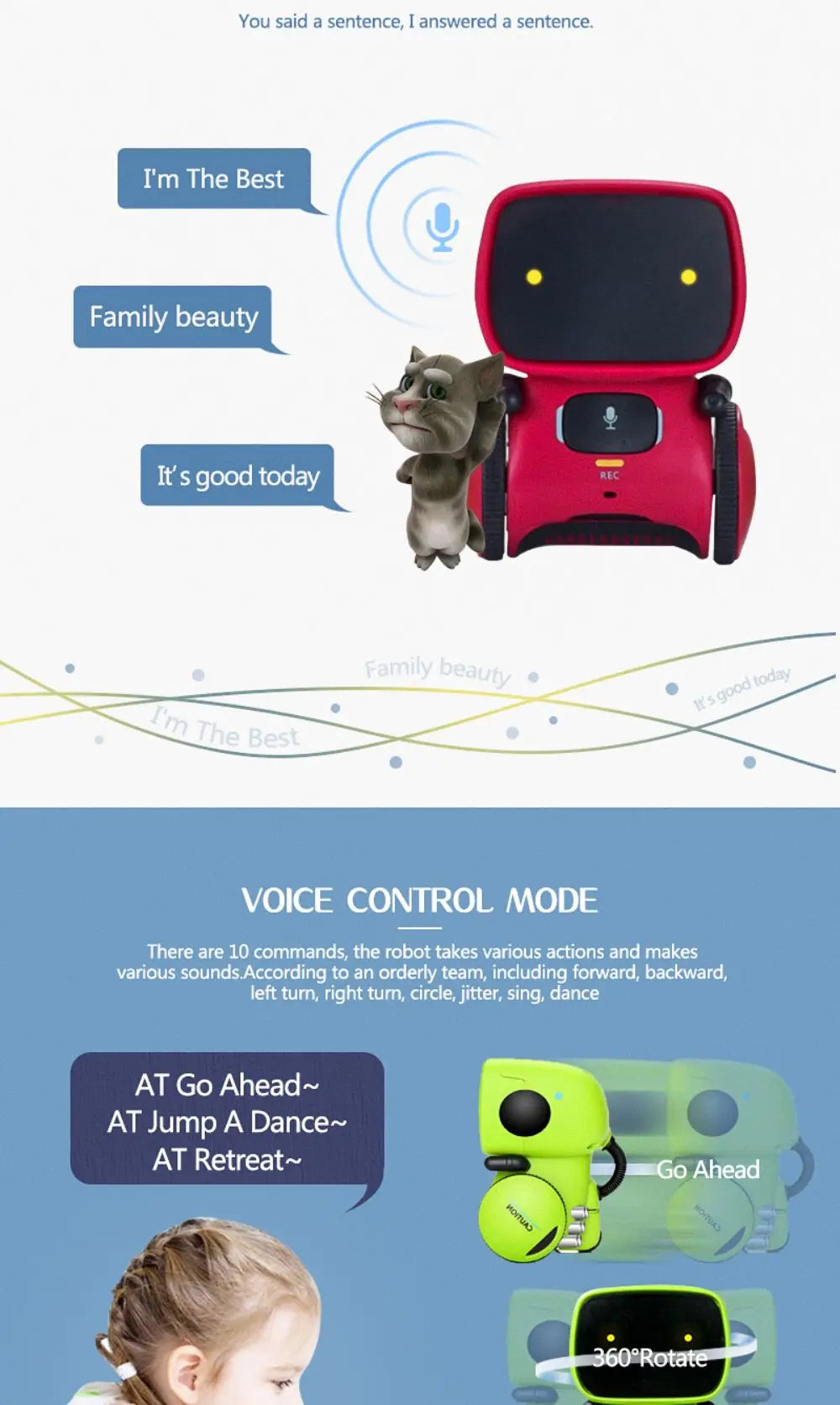 Toy Robot Intelligent Robots Russian & English & Spanish Version Voice & Touch control Toys Interactive Educational RC Robot