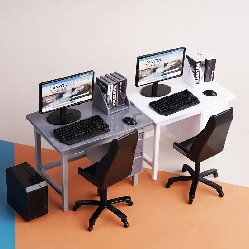 1 Set 1:12 Dollhouse Office Desk With Computer Miniature Workplace Scene Model For Kids Role Play Toys