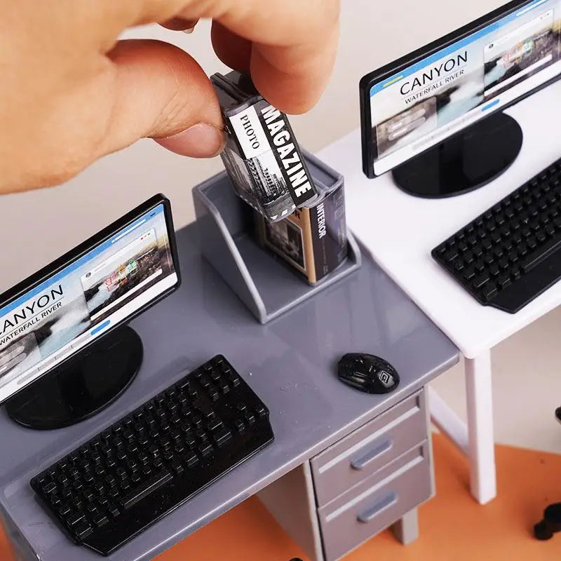 1 Set 1:12 Dollhouse Office Desk With Computer Miniature Workplace Scene Model For Kids Role Play Toys