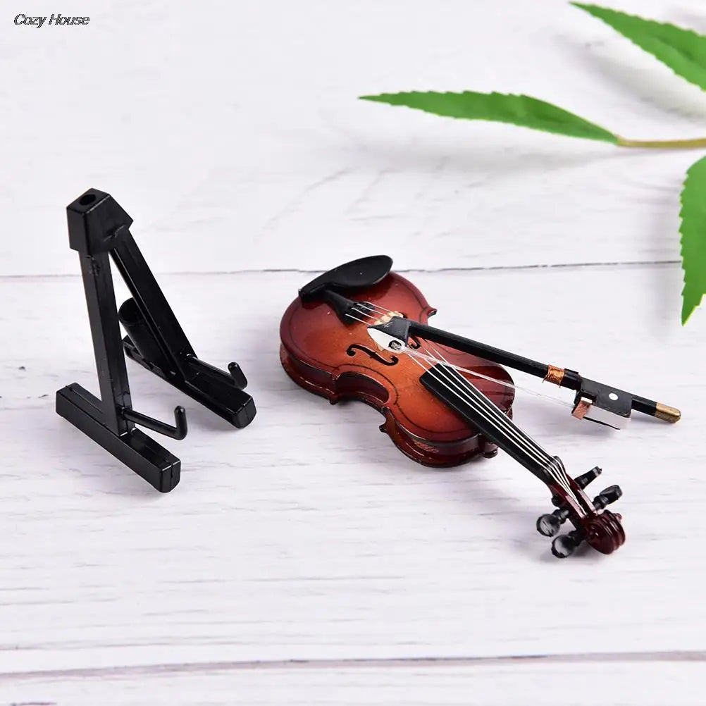 8cm Collection Decorative Ornaments Model Decoration Gifts With Support Miniature Musical Instruments Mini Violin Wooden