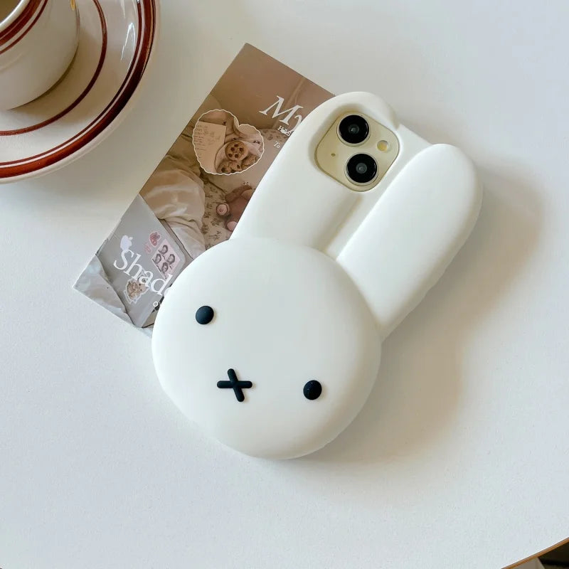Funny Cartoon Cute long ear Miffy silicon Phone Case For iPhone 17 16 15 14 13 12 11 Pro Max Simple White Miffy Anti-drop Cover﻿