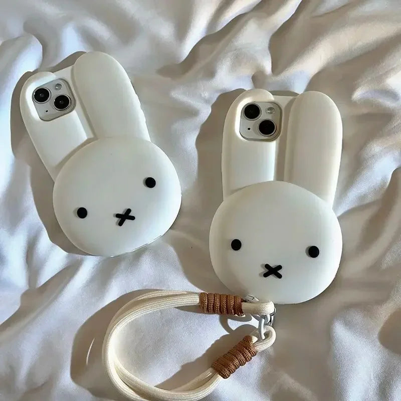 Funny Cartoon Cute long ear Miffy silicon Phone Case For iPhone 17 16 15 14 13 12 11 Pro Max Simple White Miffy Anti-drop Cover﻿